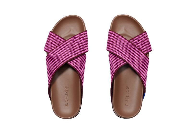 rothys weekend slide in pink stripe
